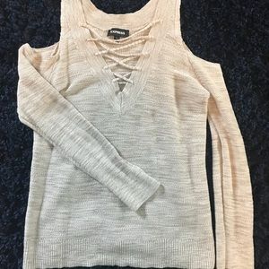 Express lace up cold shoulder Sweater